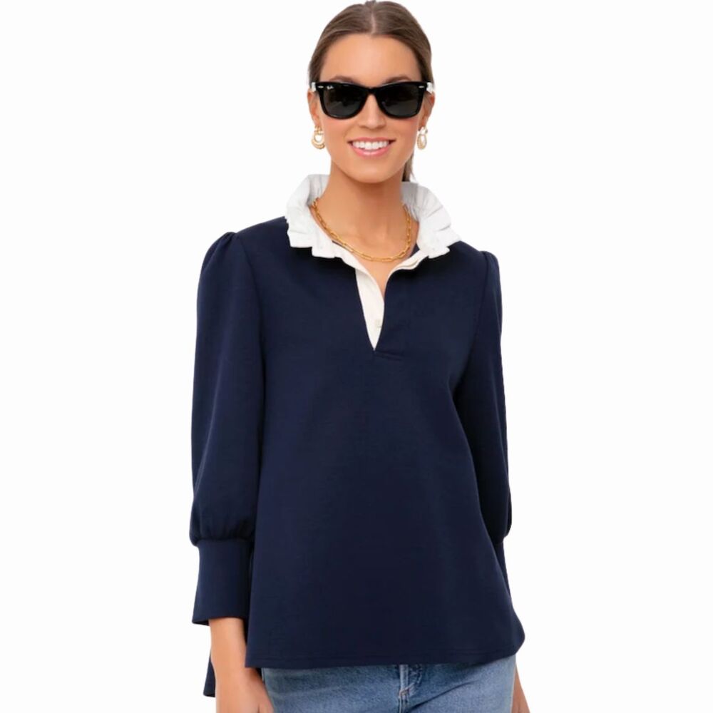 Pomander Place Womens Top Blue Charlotte Terry Ruffle Puff Sleeve Blouse XS